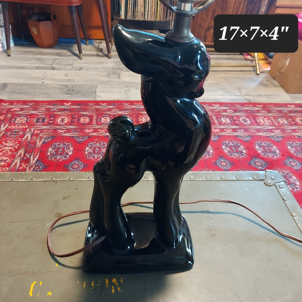 Vintage MCM Black Ceramic Deer Fawn Cute Table Lamp Mid Century Modern 17 Inch - Picture 7 of 8